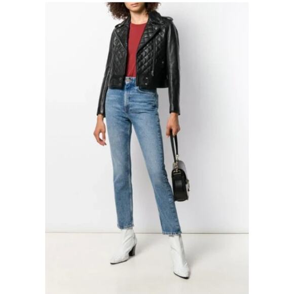 Sandro Ewan Leather Quilted Biker Jacket Size Medium - Picture 1 of 10